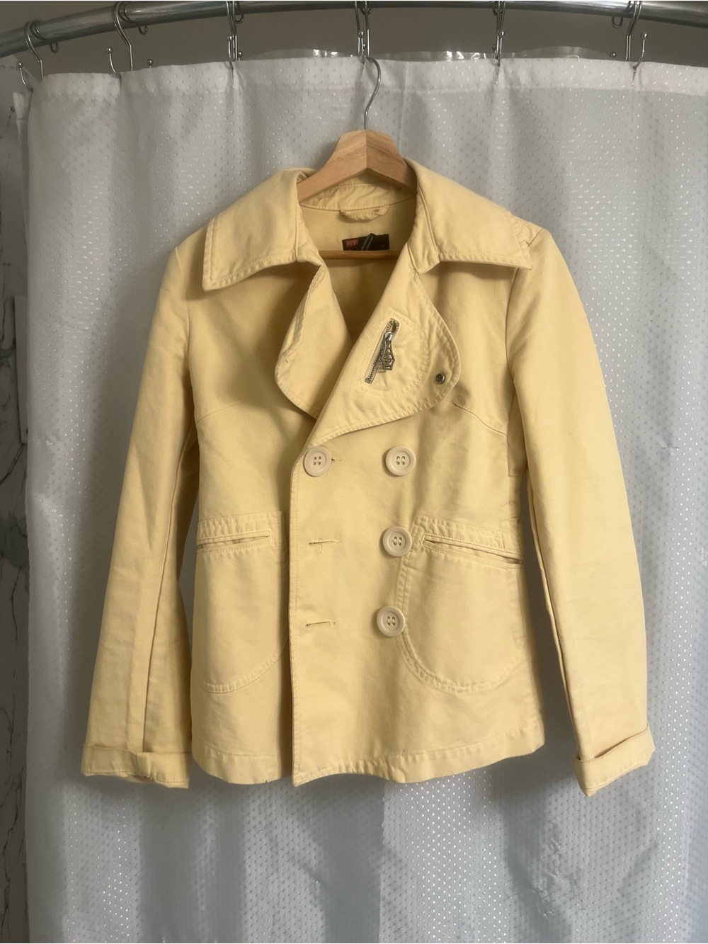 Diesel Men's Light Cream Double-Breasted Peacoat